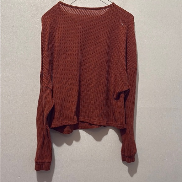SHEIN XL Rust Waffle Knit Long Sleeve Top - Picture 6 of 7